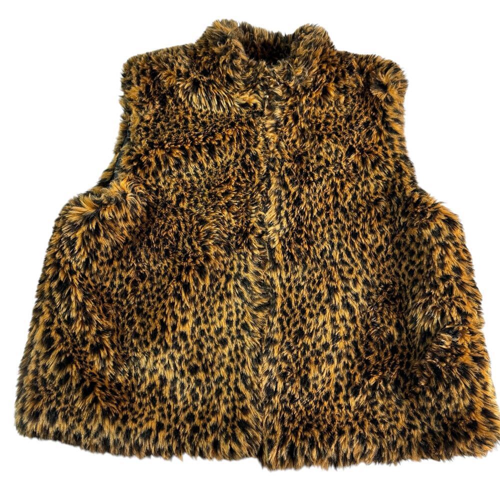 Investments Leopard Print Faux Fur Vest Womens Oversized Brown Animal Print XL*